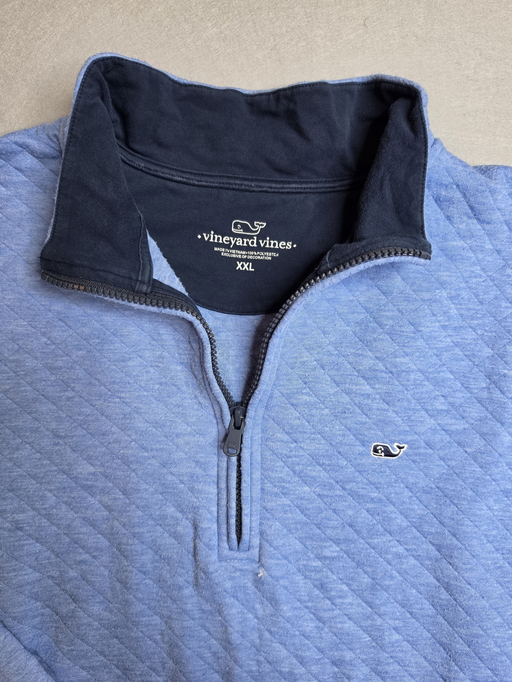Vineyard Vines Men's Quilted Half-Zip Sweater Light Blue with Navy  Collar XXL